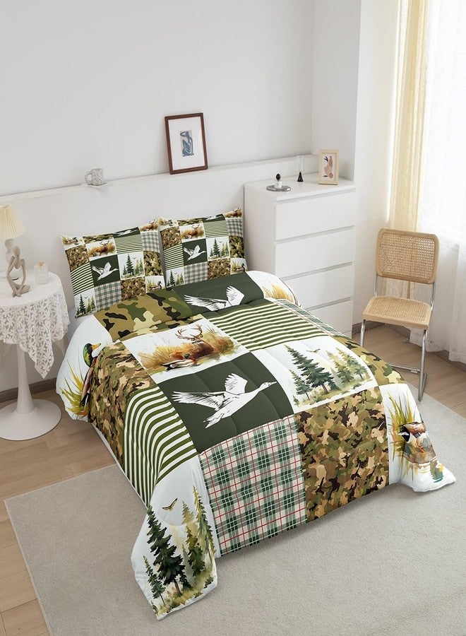 Feelyou Mallard Duck Bedding Set Twin Size Wild Duck Comforter Set for Kids Boys Girls Green Camouflage Duvet Set Geometric Quilt Set 2Pcs - Image 2