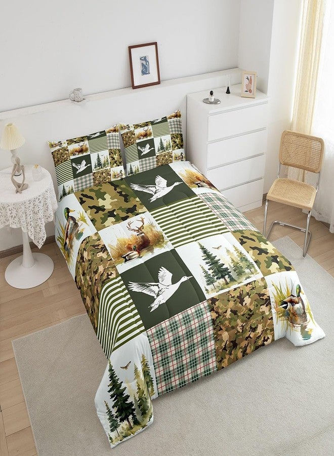 Feelyou Mallard Duck Bedding Set Twin Size Wild Duck Comforter Set for Kids Boys Girls Green Camouflage Duvet Set Geometric Quilt Set 2Pcs - Image 3