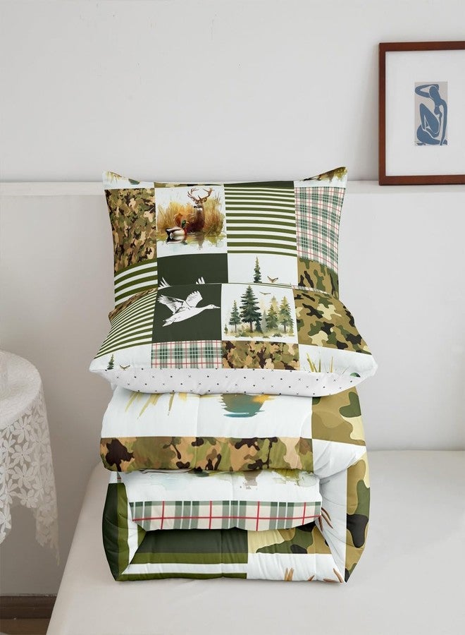 Feelyou Mallard Duck Bedding Set Twin Size Wild Duck Comforter Set for Kids Boys Girls Green Camouflage Duvet Set Geometric Quilt Set 2Pcs - Image 5
