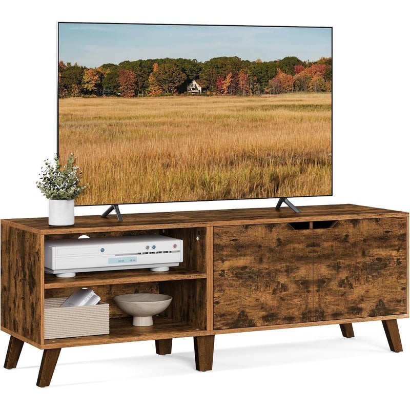 TV Stand with 2 Doors, TV Stand with Adjustable Shelves, Length 140 cm, for 65 Inch TVs, Living Room, Dining Room, Bedroom, Rustic Brown LTV027X01 - Image 1
