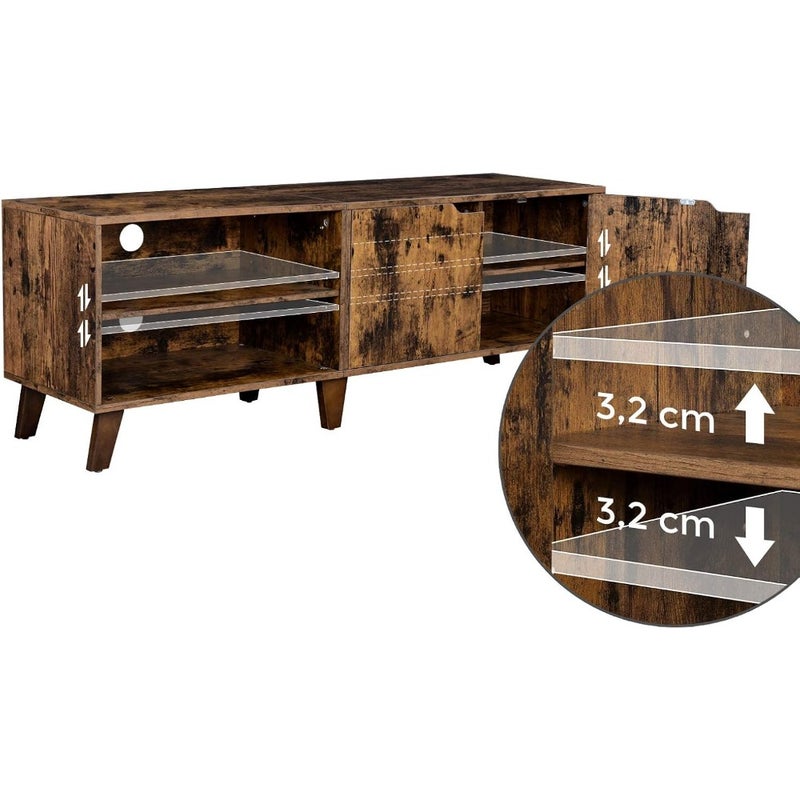 TV Stand with 2 Doors, TV Stand with Adjustable Shelves, Length 140 cm, for 65 Inch TVs, Living Room, Dining Room, Bedroom, Rustic Brown LTV027X01 - Image 4