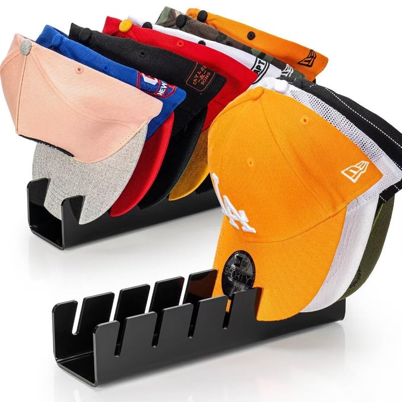 أبريري OAPRIRE HAT Stand for Baseball Caps Display و Organizer No Install Acrylic Hat Organizer 2 حزمة يحمل 14 قبعات بيسبول لخزانة غرفة نوم خزانة (أسود لامع) - Image 1