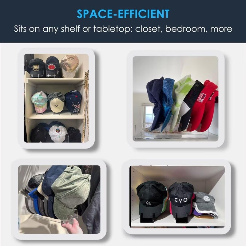 أبريري OAPRIRE HAT Stand for Baseball Caps Display و Organizer No Install Acrylic Hat Organizer 2 حزمة يحمل 14 قبعات بيسبول لخزانة غرفة نوم خزانة (أسود لامع) - Image 3