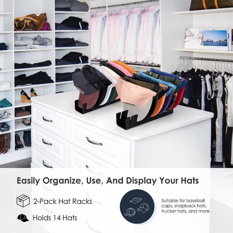 أبريري OAPRIRE HAT Stand for Baseball Caps Display و Organizer No Install Acrylic Hat Organizer 2 حزمة يحمل 14 قبعات بيسبول لخزانة غرفة نوم خزانة (أسود لامع) - Image 2