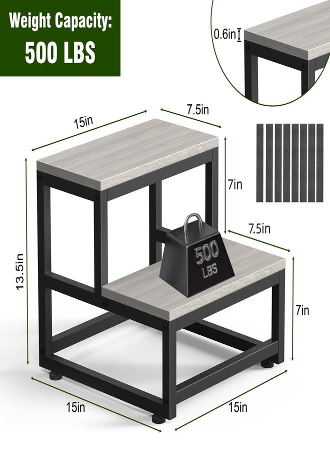 LIANTRAL Step Stool for Adults & Kids, Heavy Duty Wooden Stepping Stools, Bedside Foot Stool with 500lbs Load Capacity, Non-Slip 2 Step Stool for Bed, Kitchen, RV - Gray - Image 3