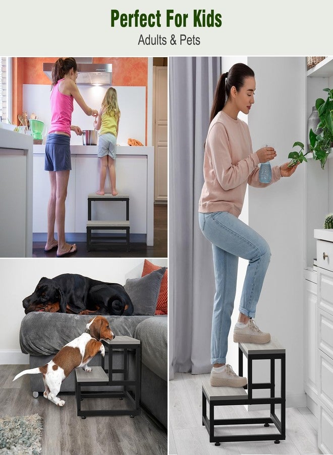 LIANTRAL Step Stool for Adults & Kids, Heavy Duty Wooden Stepping Stools, Bedside Foot Stool with 500lbs Load Capacity, Non-Slip 2 Step Stool for Bed, Kitchen, RV - Gray - Image 5