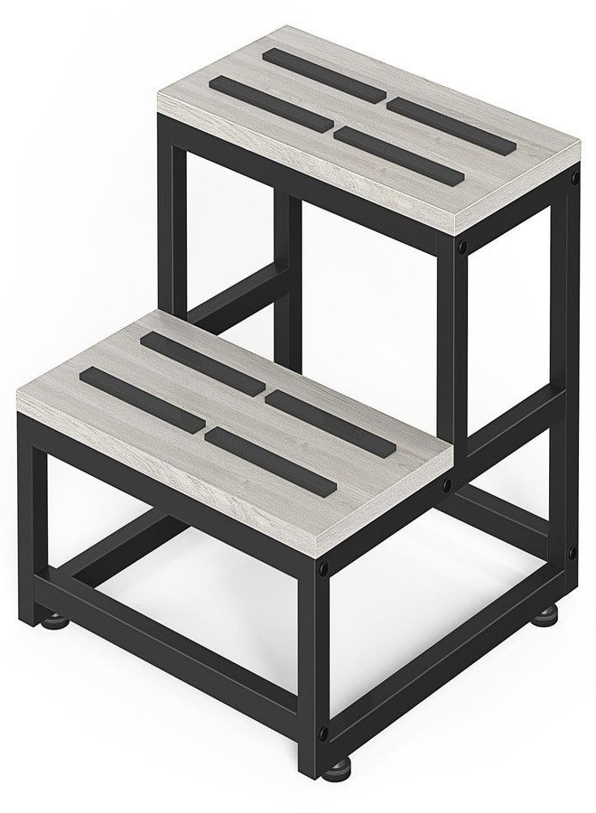 LIANTRAL Step Stool for Adults & Kids, Heavy Duty Wooden Stepping Stools, Bedside Foot Stool with 500lbs Load Capacity, Non-Slip 2 Step Stool for Bed, Kitchen, RV - Gray - Image 1
