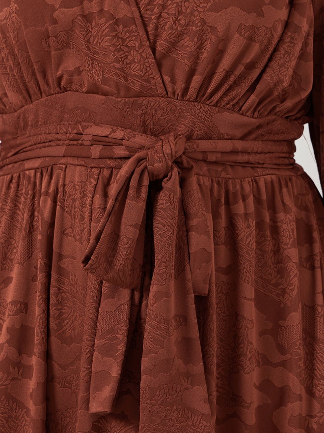Styli Plus Belted Jacquard Knit A-Line Maxi Dress - Image 4