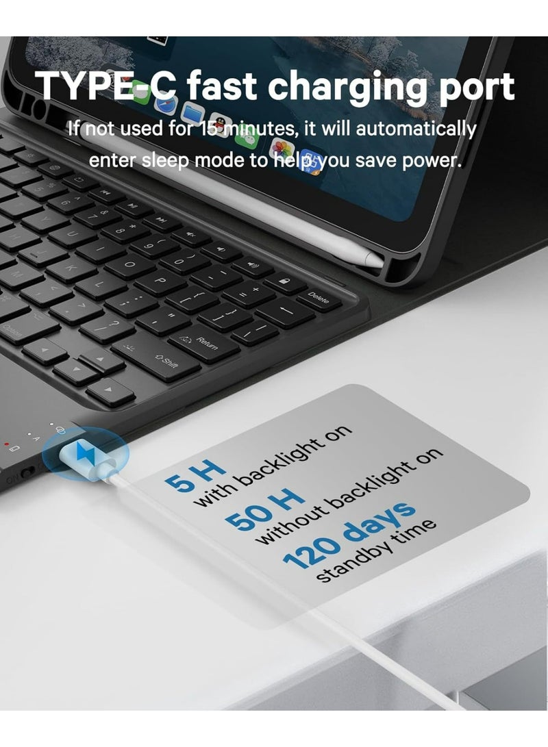 Bilingual Keyboard Case for For iPad 10th Gen 10.9 inch /iPad 11 inch A16 (2025), 7-Color Backlight, Multi-Touch Trackpad, Flip Stand Case with Pencil Holder - Image 5