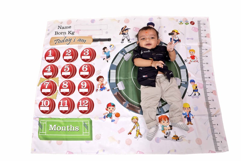 Keshav Creation Baby Boy's and Baby Girl's Monthly Milestone Forever Love Growth Chart Picture Blanket with Month Marker Multicolour 0 to 12 Months_Cricket_1 - Image 1