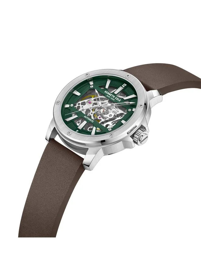 كينيث كول نيو يورك Modern Classic Green Dial Genuine Leather Strap Automatic Watch for Men