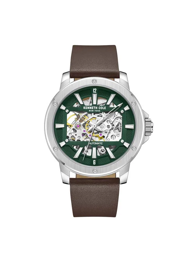 كينيث كول نيو يورك Modern Classic Green Dial Genuine Leather Strap Automatic Watch for Men