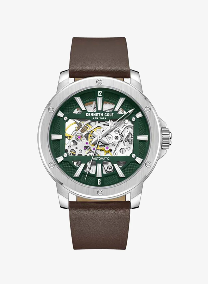 كينيث كول نيو يورك Modern Classic Green Dial Genuine Leather Strap Automatic Watch for Men