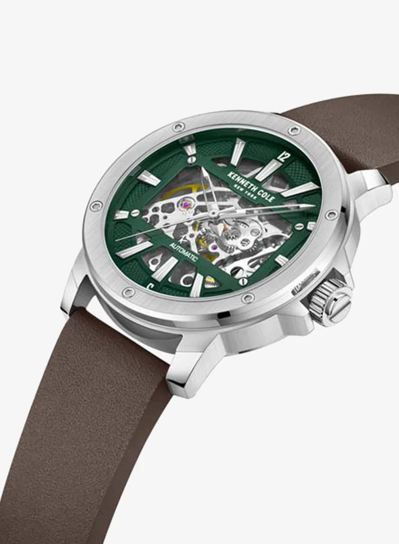 كينيث كول نيو يورك Modern Classic Green Dial Genuine Leather Strap Automatic Watch for Men