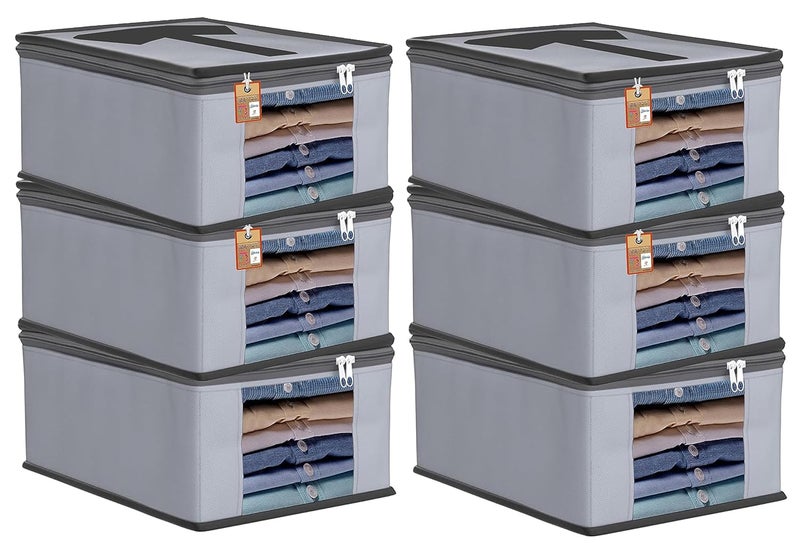 atorakushon atorakushon Fabric Mens Shirt Cover Jeans Pant T Shirt Trousers Clothes Organizer for wardrobe Pack of 6 Grey - Image 1