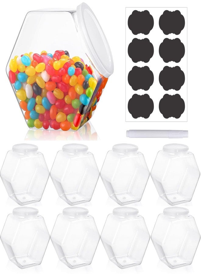 Atarvana Plastic Candy Jars 30oz Set of 8 with 8 Pcs Label Stickers & 1 Pen, Hexagon Candy Containers with Airtight Lids for Candy Buffet, Kitchen Storage Containers Set - Image 1