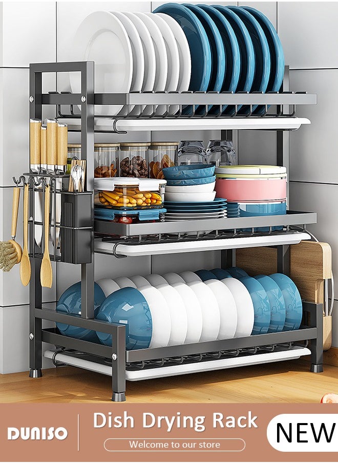 DUNISO 3 Ties Heavy Duty Dish Drying Rack, Dish Racks for Kitchen Counter,  Space Saving Dish Rack for with Utensil Holder Large Antibacterial Kitchen Countertop  - Image 1