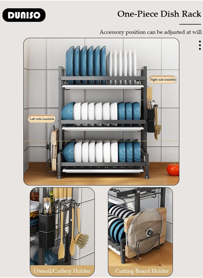 DUNISO 3 Ties Heavy Duty Dish Drying Rack, Dish Racks for Kitchen Counter,  Space Saving Dish Rack for with Utensil Holder Large Antibacterial Kitchen Countertop  - Image 2