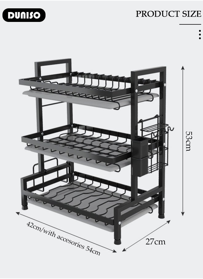 DUNISO 3 Ties Heavy Duty Dish Drying Rack, Dish Racks for Kitchen Counter,  Space Saving Dish Rack for with Utensil Holder Large Antibacterial Kitchen Countertop  - Image 4