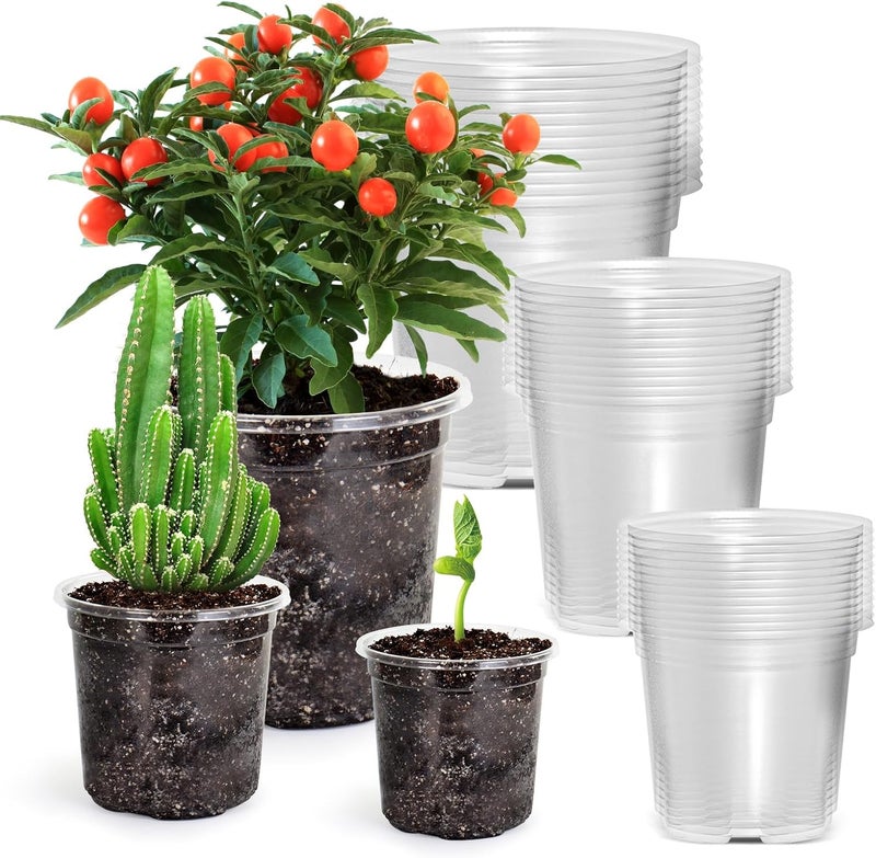 Bluepro 36 Packs 5/4/3.5 Inch Reinforced Clear Nursery Pots with Drainage Hole, Transparent Nursery Pots Variety Pack Plastic Plant Pot Seedling Planter Seed Starter Pots Flower Pot with 20pcs Plant Labels - Image 1