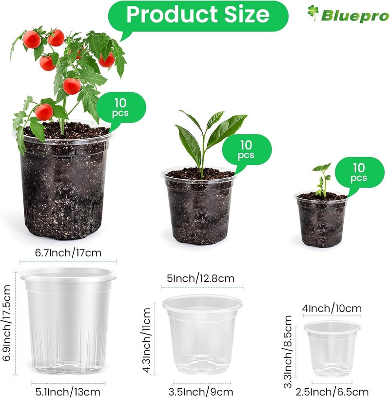 Bluepro 36 Packs 5/4/3.5 Inch Reinforced Clear Nursery Pots with Drainage Hole, Transparent Nursery Pots Variety Pack Plastic Plant Pot Seedling Planter Seed Starter Pots Flower Pot with 20pcs Plant Labels - Image 2