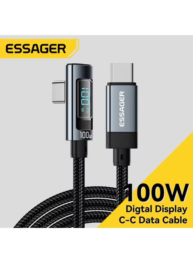 Essager PD100W USB Type C to USB C Cable 5A Fast Charging Cable 90 LED Digital Display Cable For iPhone 15 MacBook Huawei Xiaomi - Image 1