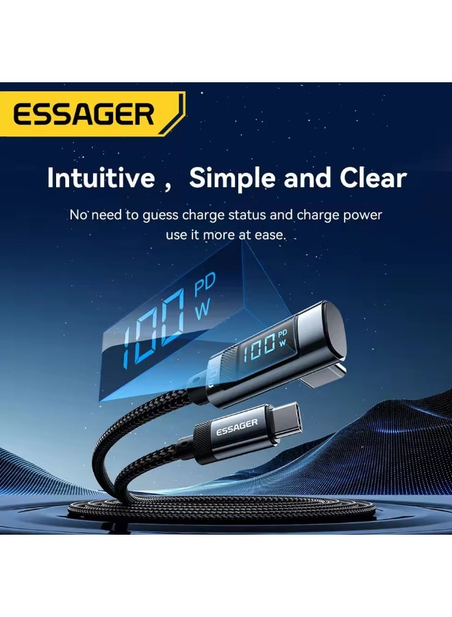 Essager PD100W USB Type C to USB C Cable 5A Fast Charging Cable 90 LED Digital Display Cable For iPhone 15 MacBook Huawei Xiaomi - Image 3