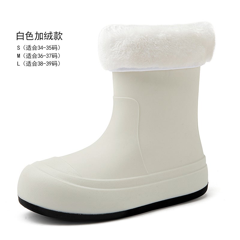 Fashionable Waterproof Anti-Slip Womens Rain Boots White [plus cotton]] 