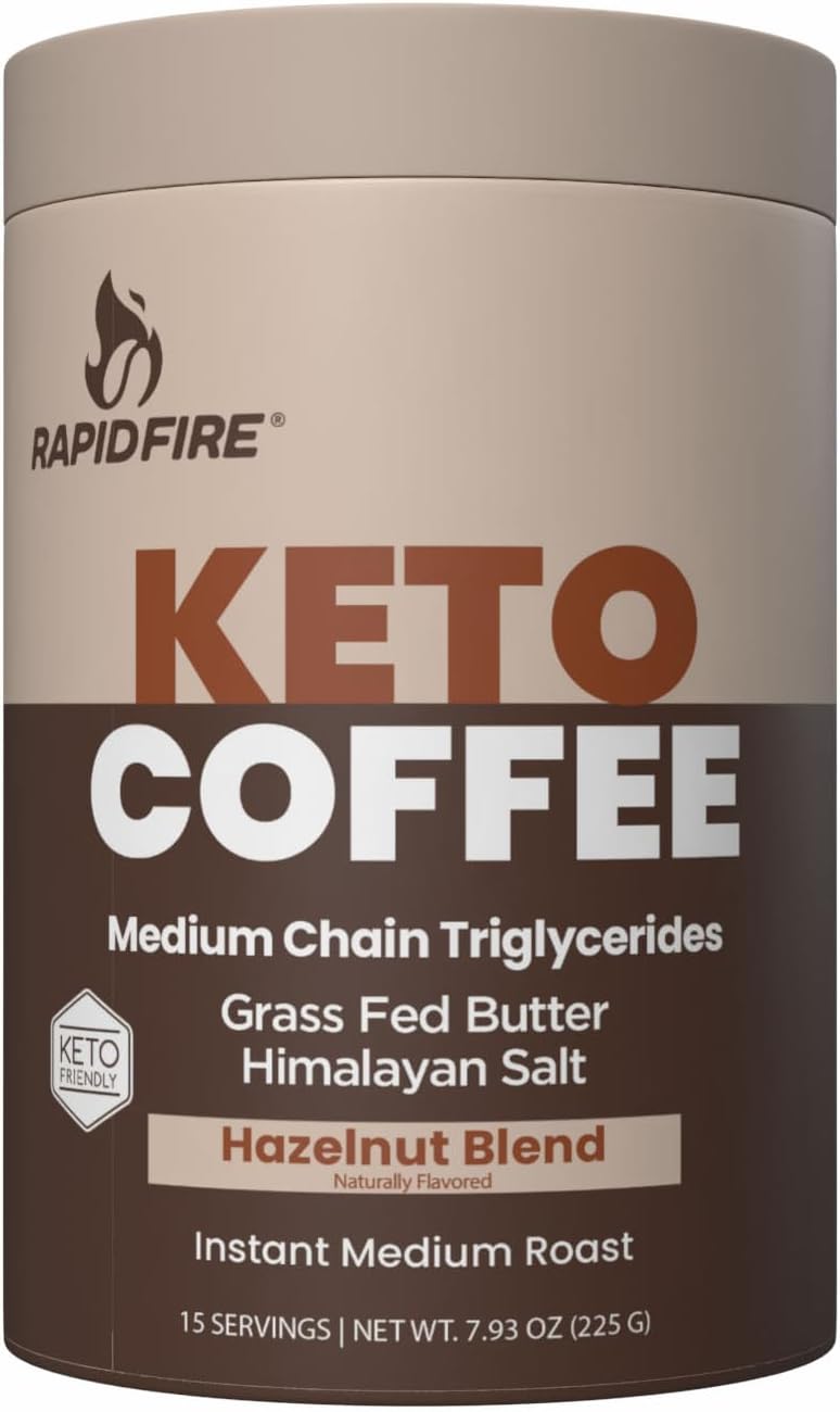 Rapid Fire Ketogenic Coffee Hazelnut Flavor 225g x 15 Servings |Supports Energy & Metabolism, Ketogenic Diet | Instant Medium Roast Hot/Cold Coffee, 7.93 Oz - Image 1