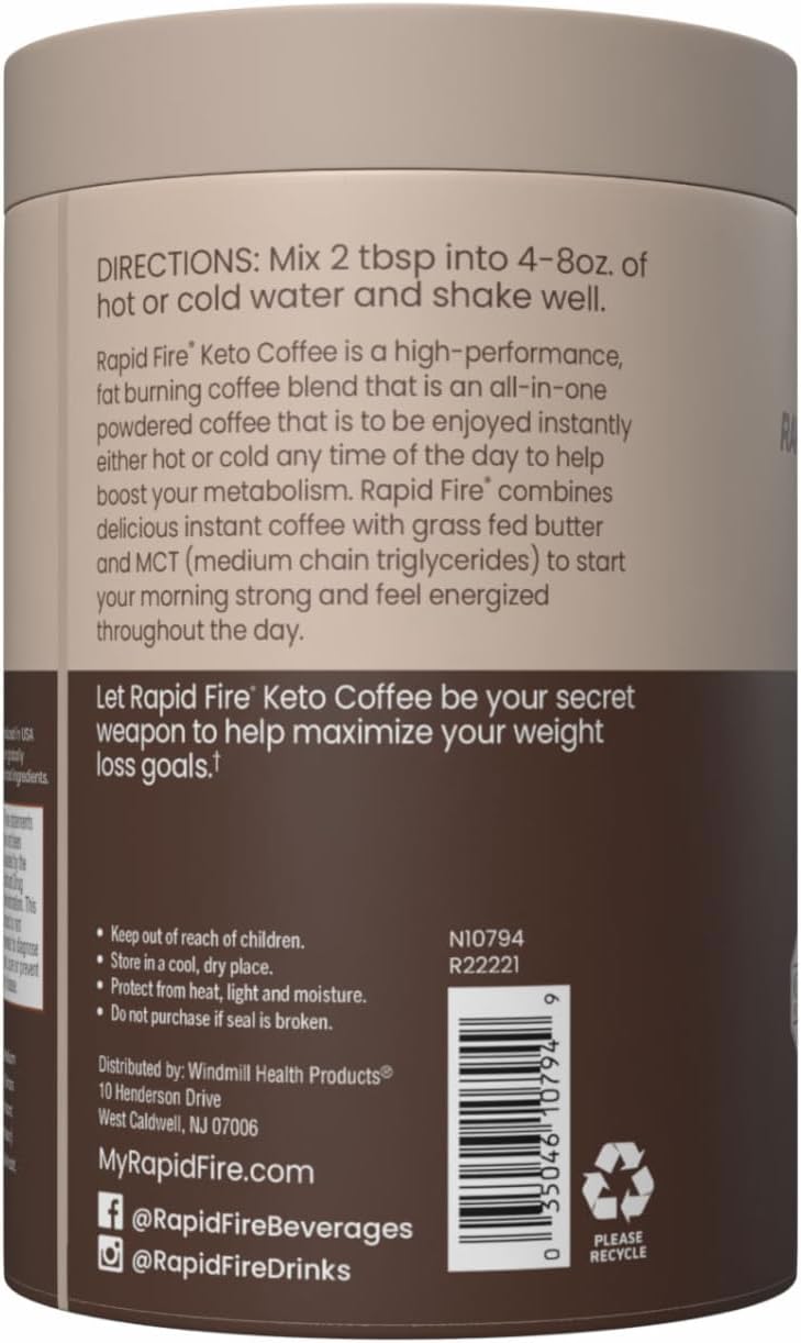 Rapid Fire Ketogenic Coffee Hazelnut Flavor 225g x 15 Servings |Supports Energy & Metabolism, Ketogenic Diet | Instant Medium Roast Hot/Cold Coffee, 7.93 Oz - Image 2