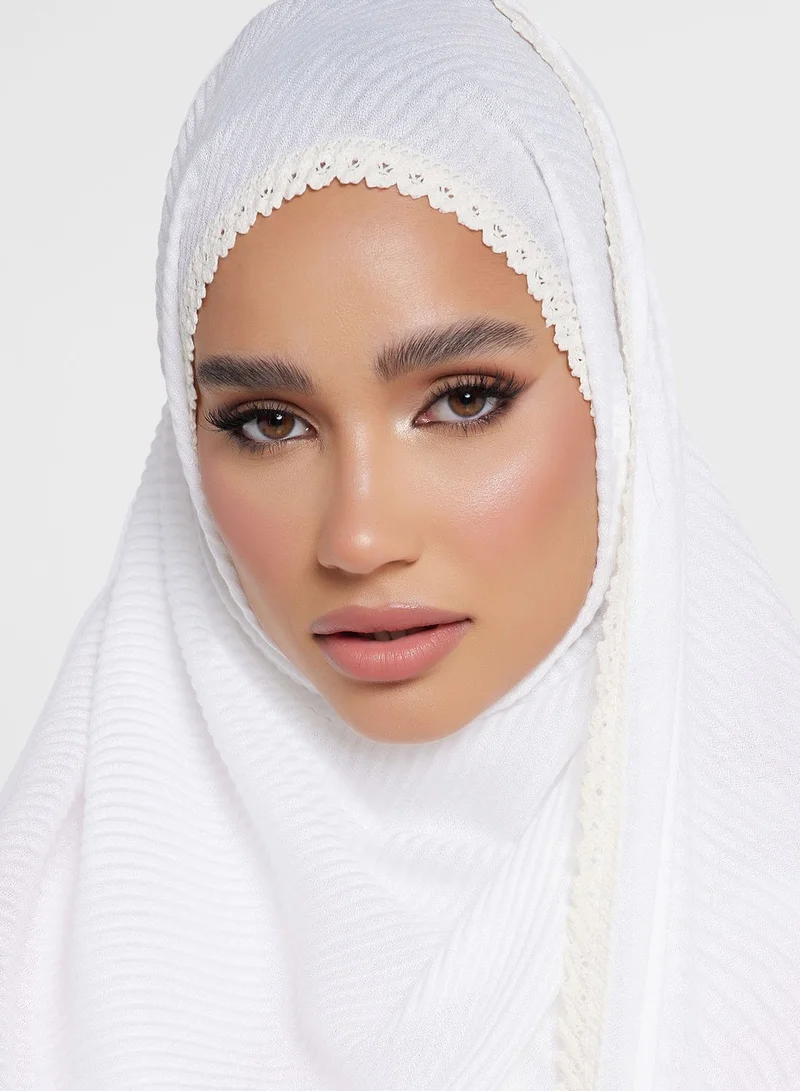 Khizana Pleated Crochet Detail Long Hijab Scarf