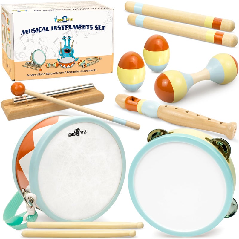 MINIARTIS Toddler Musical Instruments Montessori Wooden Musical Toys for Toddlers 13 Modern Boho Baby Drum Set with Neutral Colors Percussion Instruments Kids Preschool Educational - Image 2