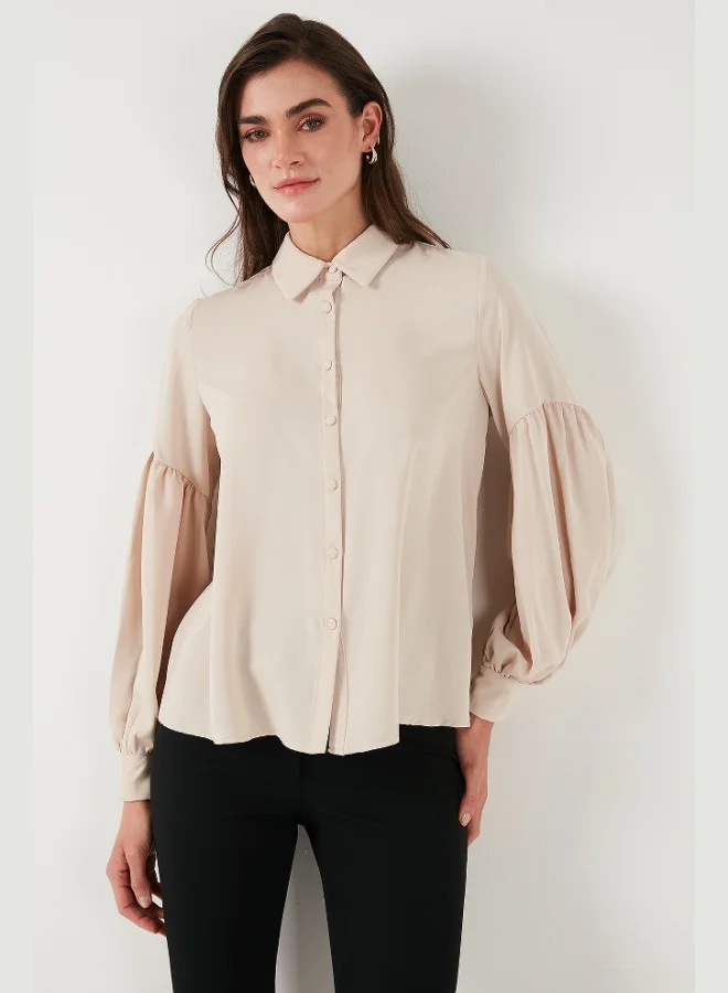 Lela Lela Regular Fit Stitching Detail Plain Collar Balloon Sleeve Shirt Women's SHIRT 611GO00003