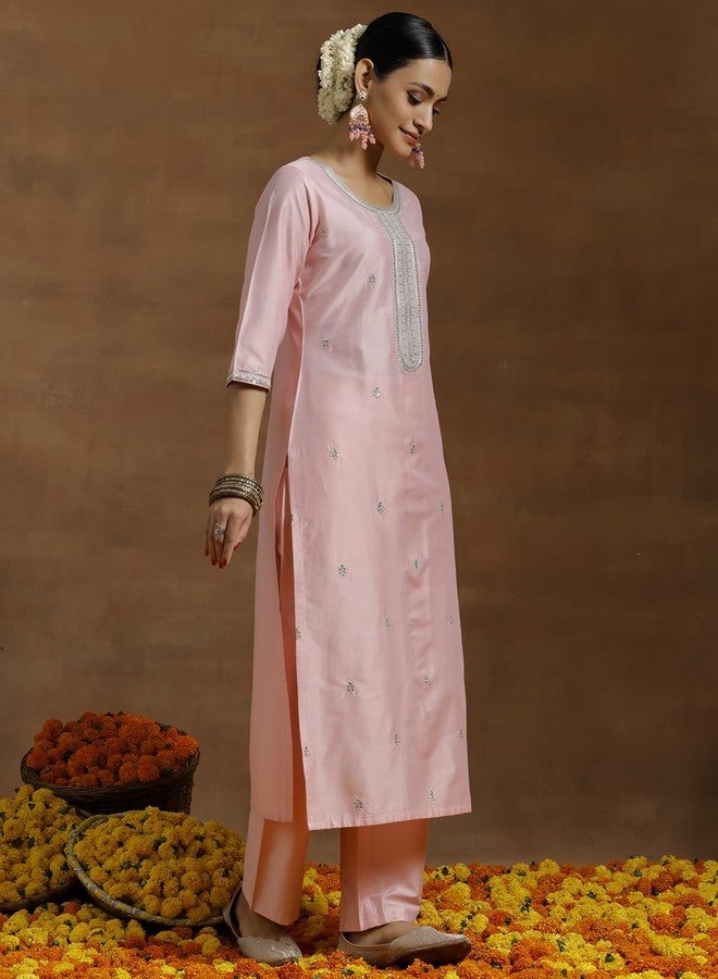 Libas Womens Embroidered Silk Blend Straight Kurta With Trousers and Dupatta - Image 2