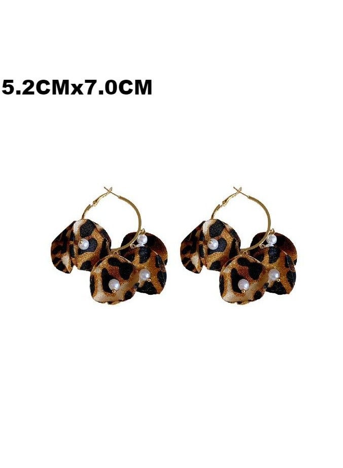 ELLA Pearl mesh leopard print flower earrings autumn Maillard style vintage sweet and versatile earrings new fashion earrings - Image 3