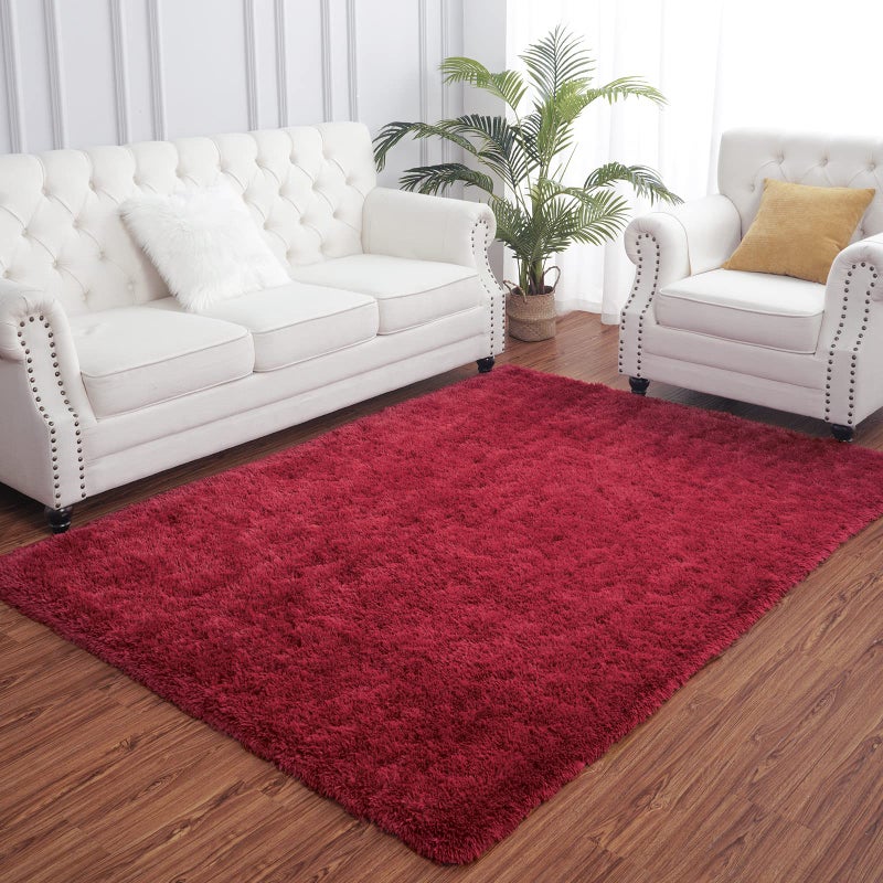 سجاد أروغان الفاخر لغرفة النوم وغرفة المعيشة سجاد شاج لمنطقة الأطفال غرفة الفتيات سجادة فرو ناعمة لغرفة اللعب سكن الطلاب 3x5 قدم أحمر نبيذي