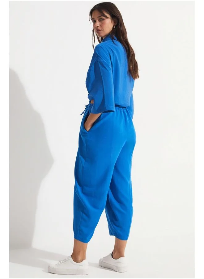 JUNE June Elastic Waist Viscose Trouser Blue