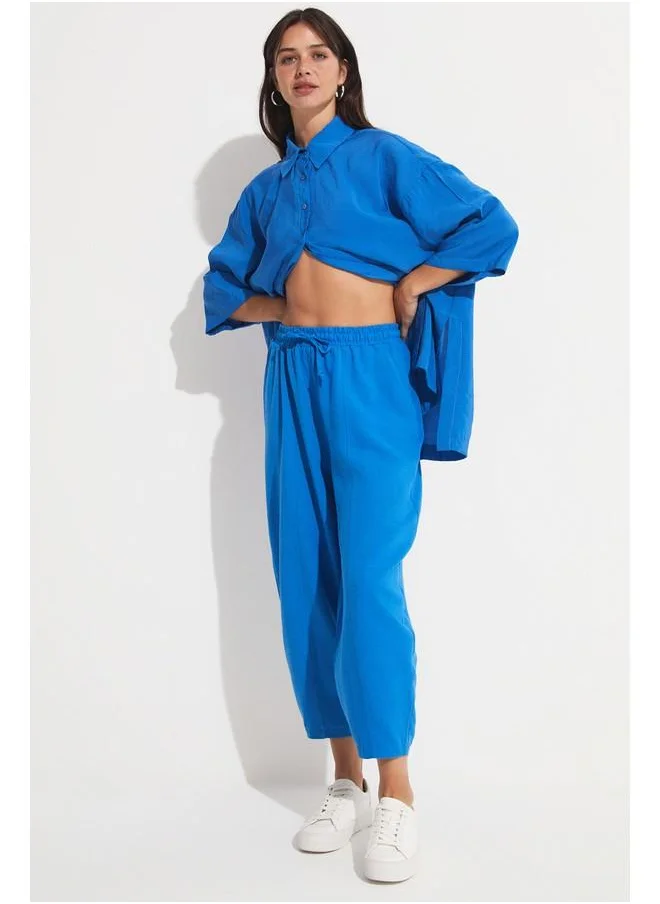 JUNE June Elastic Waist Viscose Trouser Blue