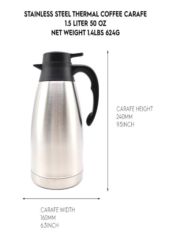 FUJIDENSO Stainless Steel Thermal Coffee Carafe 1.5 Liter 50 oz, Double Wall Vacuum Insulated Hand Press Dispenser for Tea Water Coffee Beverage with 12 Hours Retention - Image 3