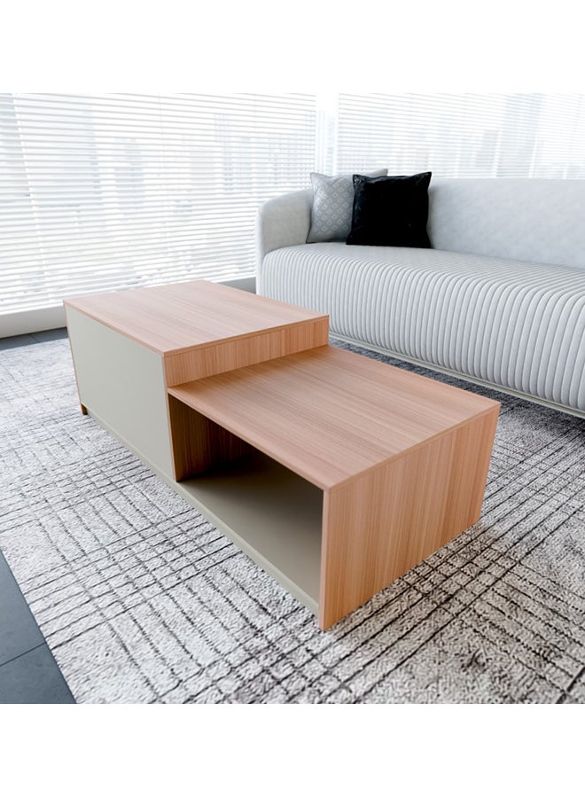 NEO FRONT FURNITURE Office Coffee Table – Rectangular Beige & Brown Wooden Table, Long Design for Reception & Meeting Spaces 1200×600×450 mm (XS-Y-C13)  - Image 1