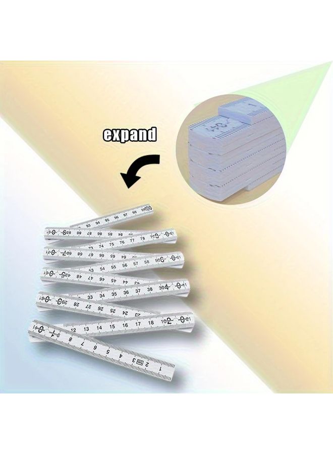White Folding Measuring Stick Ruler With Cm Mm Inch Markings For DIY Carpentry - Image 3