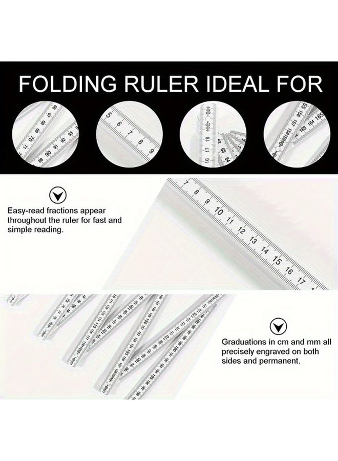 White Folding Measuring Stick Ruler With Cm Mm Inch Markings For DIY Carpentry - Image 4