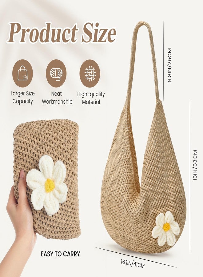 Premillow Crochet Beach Bags for Women, Summer Beach Tote Bag, Mesh Tote Bag Cute Beach Bag Purse, Large Aesthetic Crochet Bag Knit Bag Handbag Shoulder Bags for Summer Vacation, Khaki - Image 4