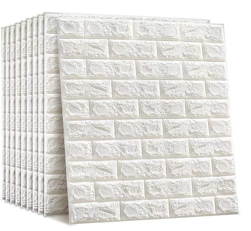 SPECULO Brick Wallpaper - Self Adhesive PE Foam Brick Design 3D Wall Stickers/DIY Wallpaper for Home Hotel Living Room Bedroom & Café (70 x 77cm, Appx. 5.8Sq Feet) White (Pack of 40) - Image 1