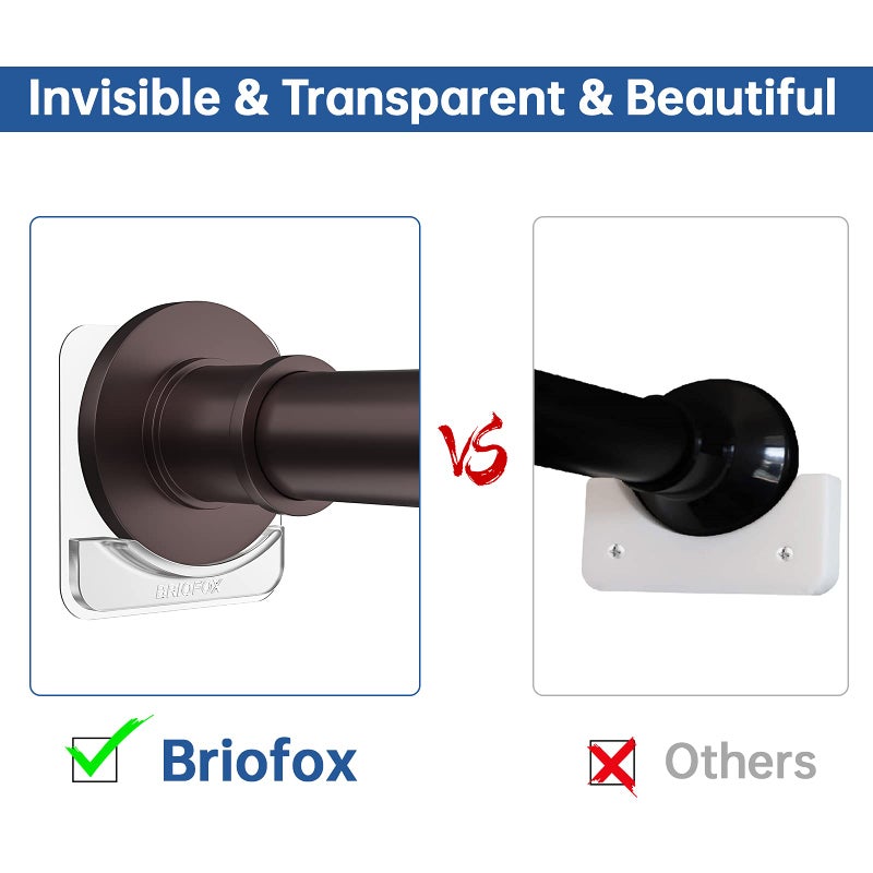 BRIOFOX Adhesive Shower Curtain Rod Holder | No Drilling | Invisible Wall Mount Holder | Transparent Rod Retainer, 2 Pack(Rod Not Included) - Image 2