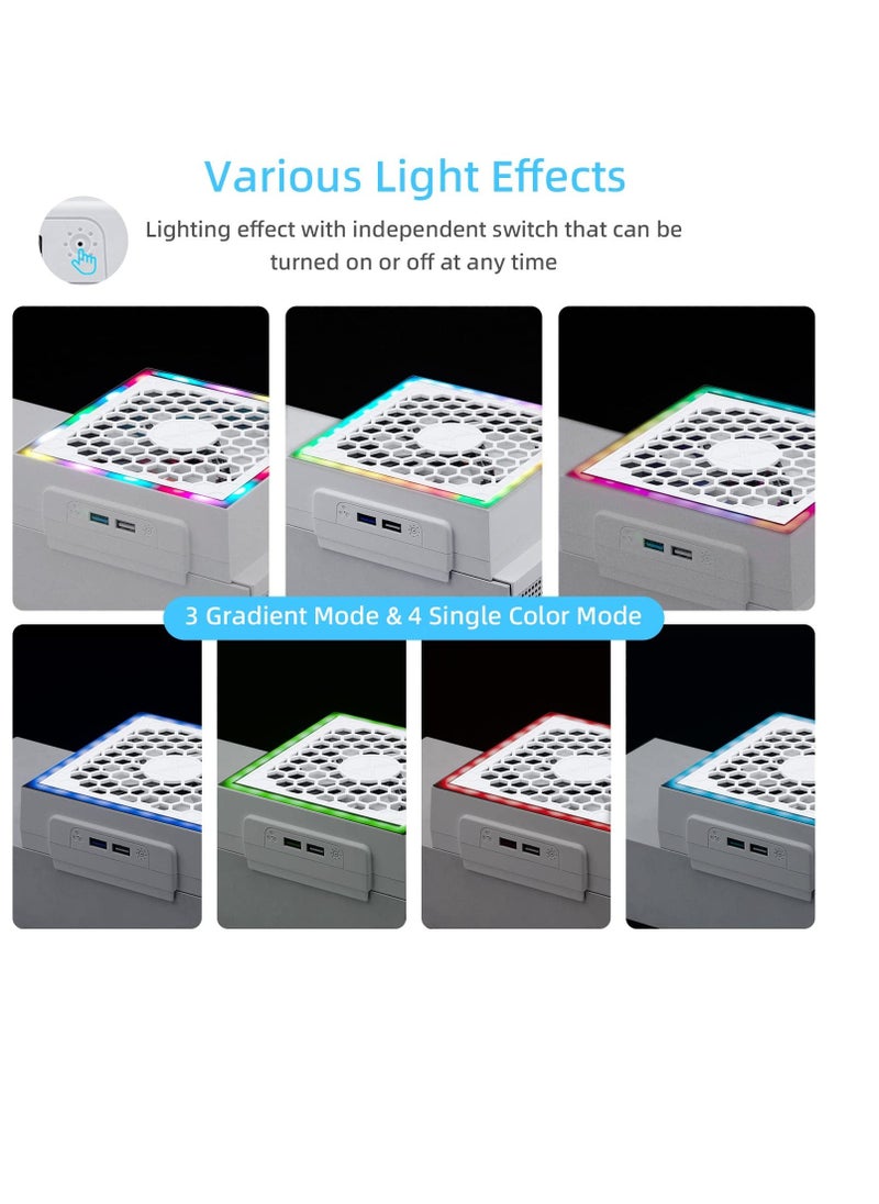 Excefore Cooling Fan for Xbox Series S, RGB LED Display, Low Noise, 2 Extra USB Ports, 3 Level Adjustable Speed External Cooler Fan for Xbox Series S Console Only, White  - Image 3