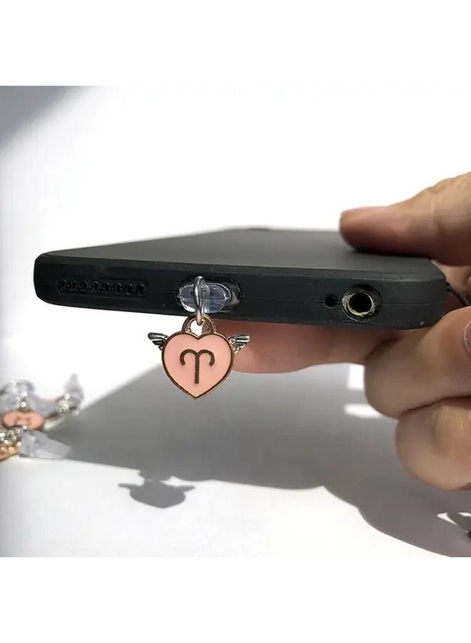 Aries Zodiac Cell Phone Dust Plug Charm For IPhone 6 14 Charging Port Angel Wings - Image 1