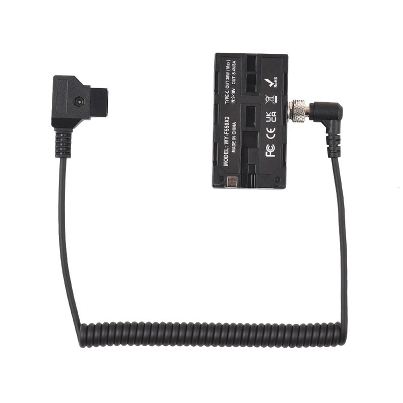 D-Tap to Double-Sided NP-F550/570/770/970 Dummy Battery Power Adapter with 5-12V Type-C Output Flexible Spring Cable for Field Monitor LED Light Wireless Video Transmission - Image 3