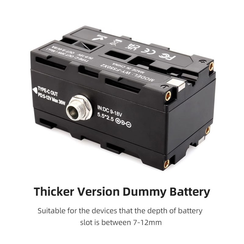 D-Tap to Double-Sided NP-F550/570/770/970 Dummy Battery Power Adapter with 5-12V Type-C Output Flexible Spring Cable for Field Monitor LED Light Wireless Video Transmission - Image 5