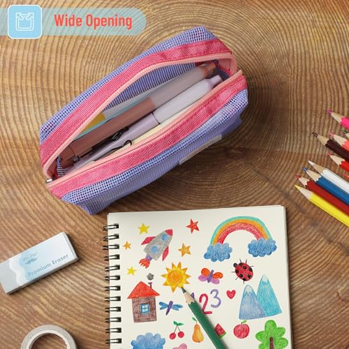 Mr. Pen- Mesh Pencil Case, Purple, Mesh Zipper Pouch Bags with Zipper Pouches for Organization, Cosmetic Bag, Purse Pouch, Cute Makeup Bag - Image 4
